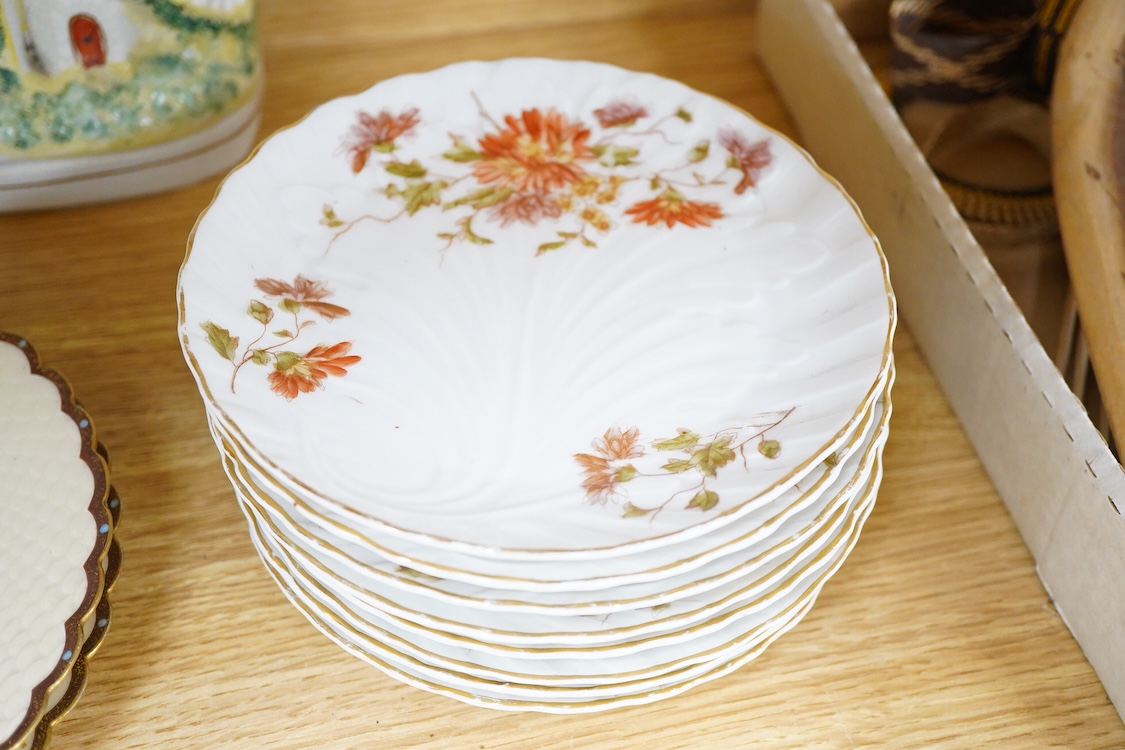 A collection of Spode Jewel plates, 27cm diameter, two Limoges plates, a Staffordshire flat back and floral side plates
